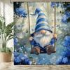 Charmig tomte på gunga Vattentät Mögelresistent Duschdraperi - Blått Blomstertryck för en Lekfull Badrumsinredning