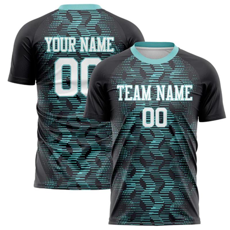 Přizpůsobené Fotbalové Tričko s Názvem Týmu a Číslem Personalizované DIY Kulatý Výstřih Černé Sportovní Trička Volné Rychleschnoucí Týmové Uniformy