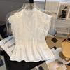 Fashion Flying Sleeve White Shirts Vintage Sleeveless Ruffled Lace Blouse for Woman Woman Elegant Casual Sweet Tops
