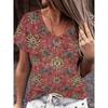 Fashion Women's V-Neck T-Shirt Summer Outdoor Street Trend Short Sleeve Tops Floral Printed Patterns OverSize Loose  Clothing