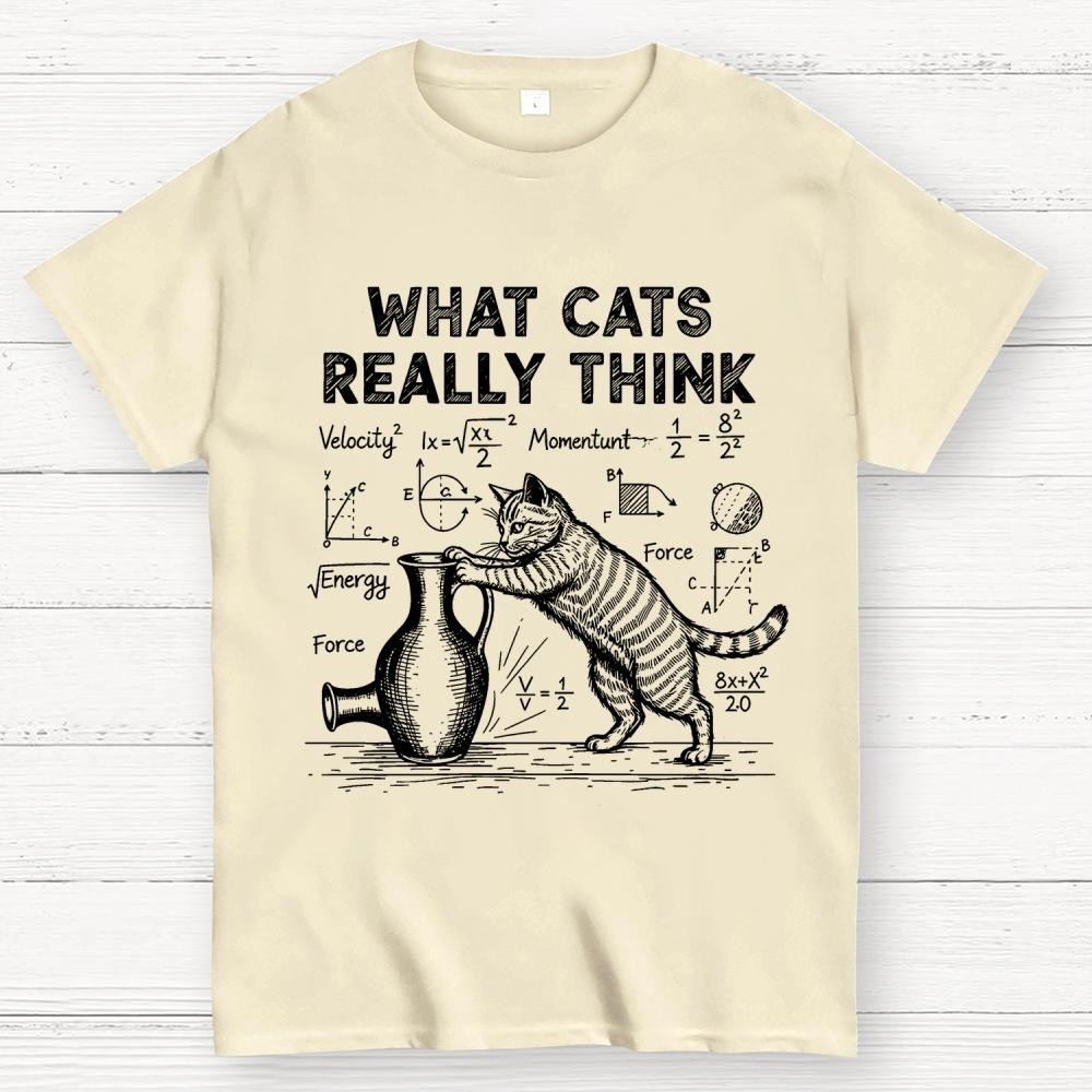 Funny Cat Physics What Cats Really Think Cotton Summer Casual Cool Loose T-Shirt
