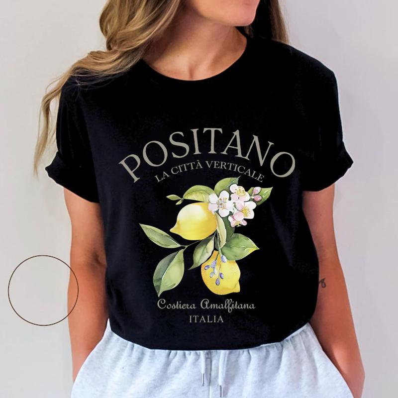 

Vintage Fruit Positano Lemon Print Tshirt Fashion Unisex T Shirt Short Sleeve Crew Neck Casual Top Vintage Graphic Tops S