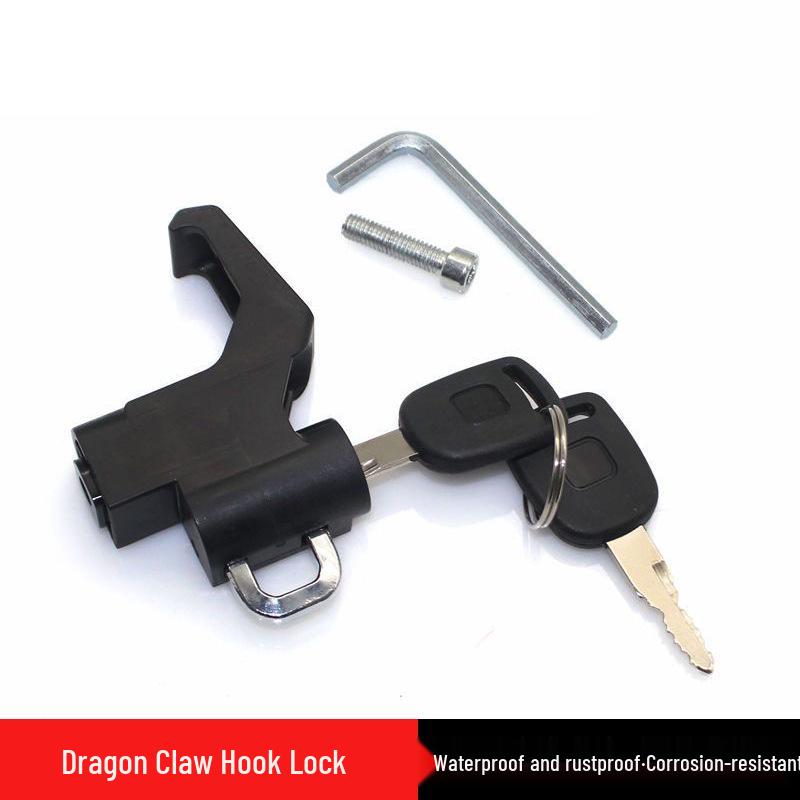 Electric Bicycle & Motorcycle Helmet Lock with Safety Buckle and Key Hook