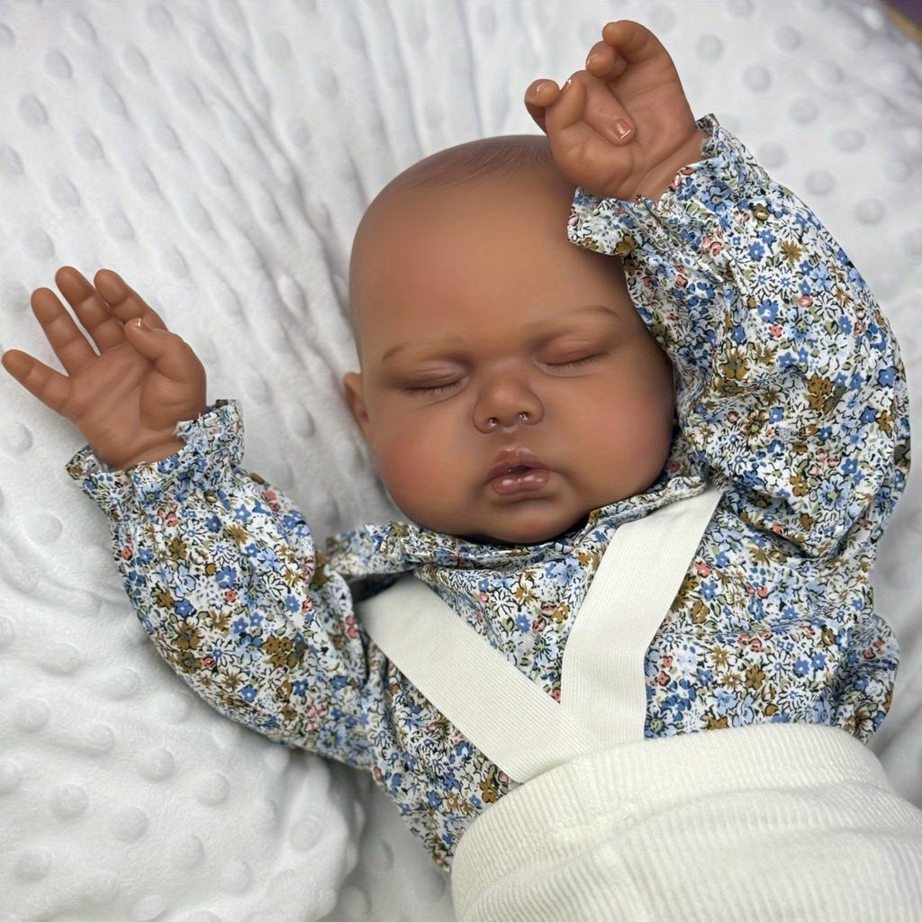 BZDOLL 60 CM 24inch Asleep Fat Reborn Baby Doll Toy For Girl Big Fat Toddler Vinyl Limbs Cloth Body Black Skin Doll Birthday Gift House Bedtime Toy