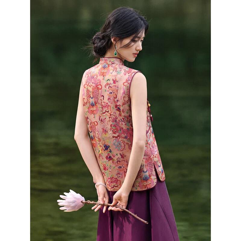 XWI Women s New Chinese Style Jacquard Sleeveless Pankou Vest M