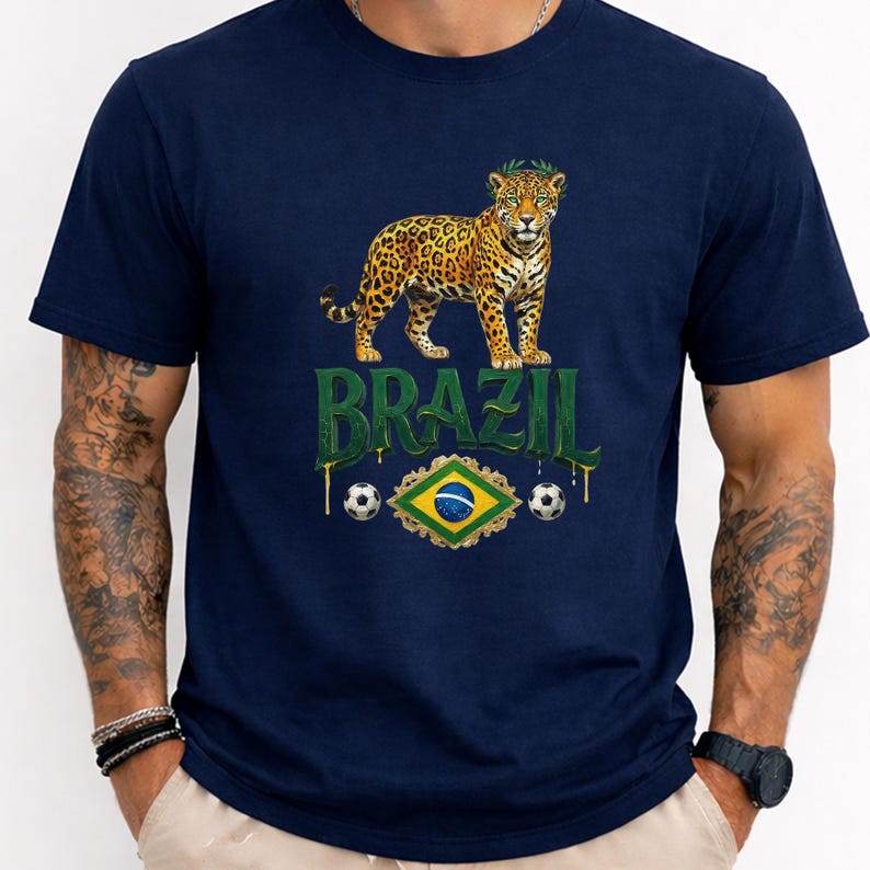 Brazil Football Shirt World Cup 2026, Jaguar Soccer Tee, Brasil Fan Gift, South American Football Jersey, Selecao Graphic Clothing 2XL