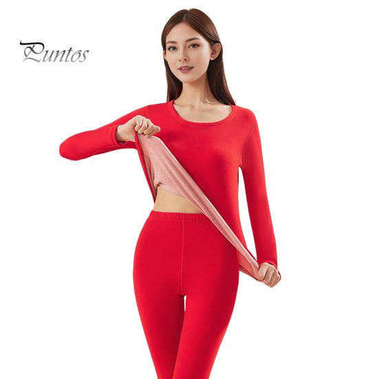 

Комплект из 2 предметов/комплект, зимний унисекс, термобелье, круглый вырез, бесшовный, длинный рукав, теплый, толстый, плюшевый, облегающий, эластичный, для холодной погоды, пижамный комплект, домашняя одежда M красный