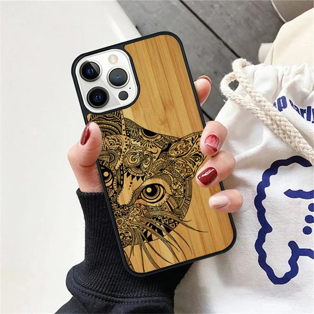 Bamboo Wooden ANIMALS Phone Case Cover For iPhone 17 Air 15 16e 14 13 12 Pro Max 11 Pro Max Plus Coque Shell