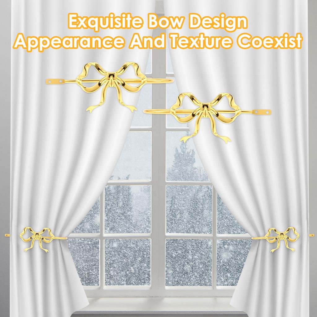 2Pcs Metal Bow Curtain Holdback Decorative Gold Bow Knot Curtain Tieback Modern Window Drapery Holdback Hook for Home Bedroom