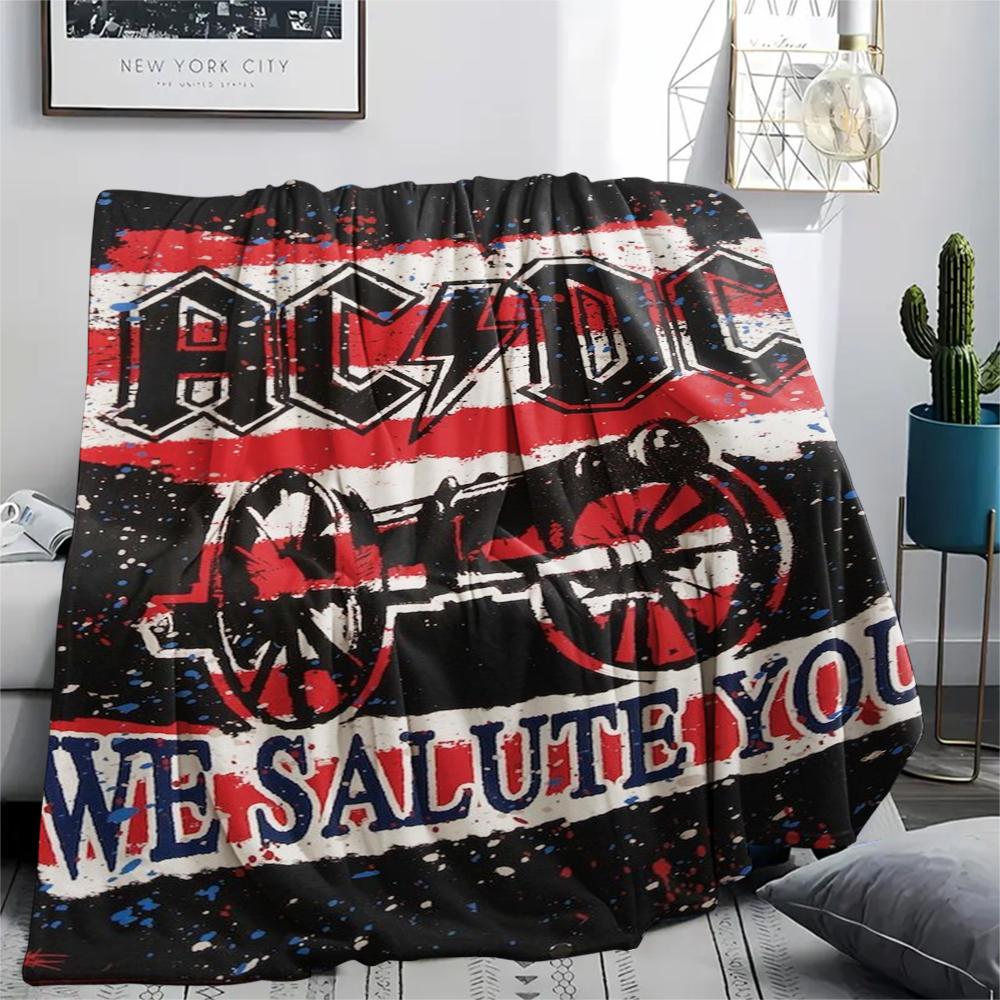 1Pc Ac-dc Music Band Print Flannel Blanket, High quality Comfortable for All Seasons, Home Decor, Warmth and Comfort, Perfect for Christmas Gifts