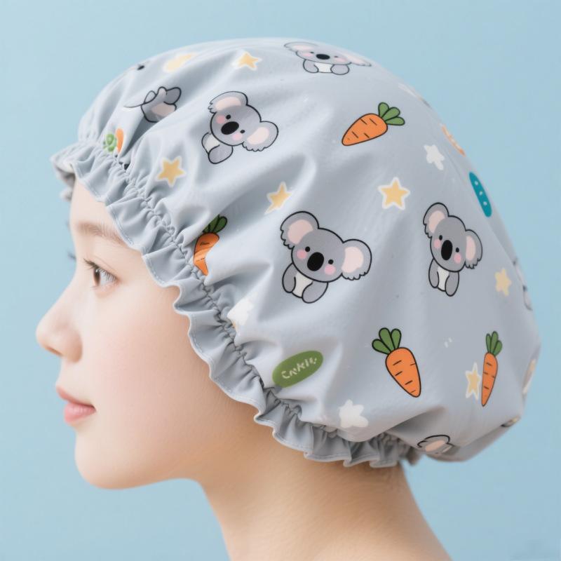 1 Pcs Women Shower Cap Waterproof Wide Elastic Band Reusable Bathroom Cup Cartoon Cat Bear Dog Shower Hat Bathroom Accessories