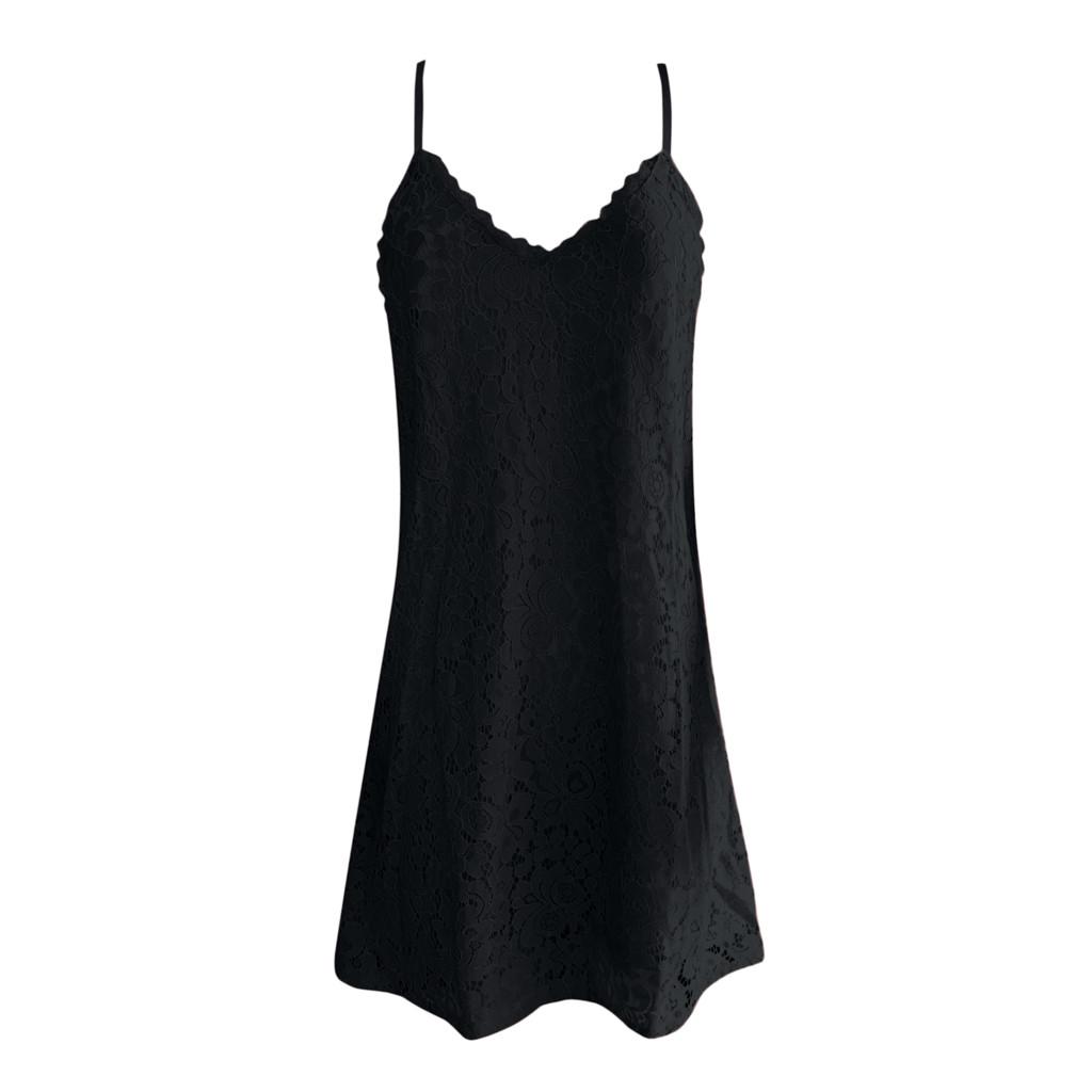 Women's Summer Sleeveless Solid Casual V Neck Dress Loose Plus Size Lace Dress