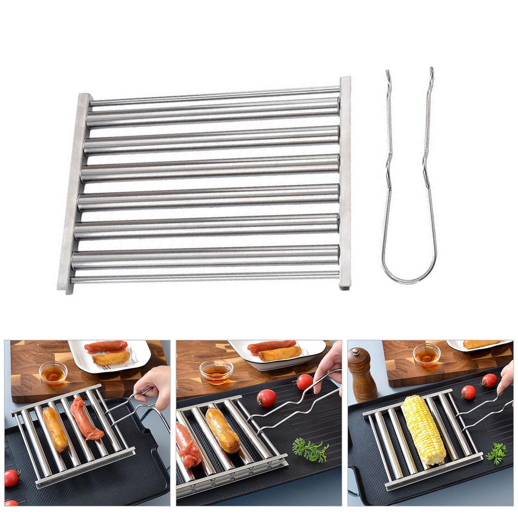 Stainless Steel Sausage Roller Rack with Comfort Handle Hot Dog Roller Grill Rack Portable Sausage Grills Holder