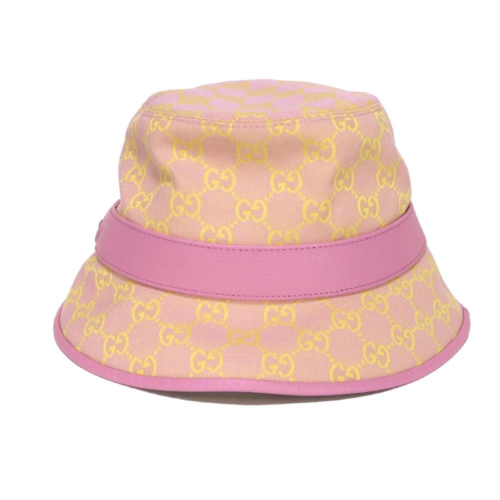 Used GG Canvas Bucket Hat 9539 748476 4HG62 8772 7919 Current GG Marmont Pastel Yellow Medium 22.8" Unused Double G