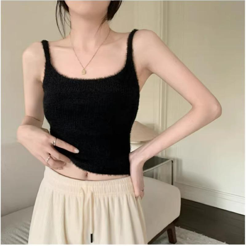 Woolly Knit Camisole for Women In Autumn and Winter with A Thick Warm Chest-top Bra Slim-fit Base Top