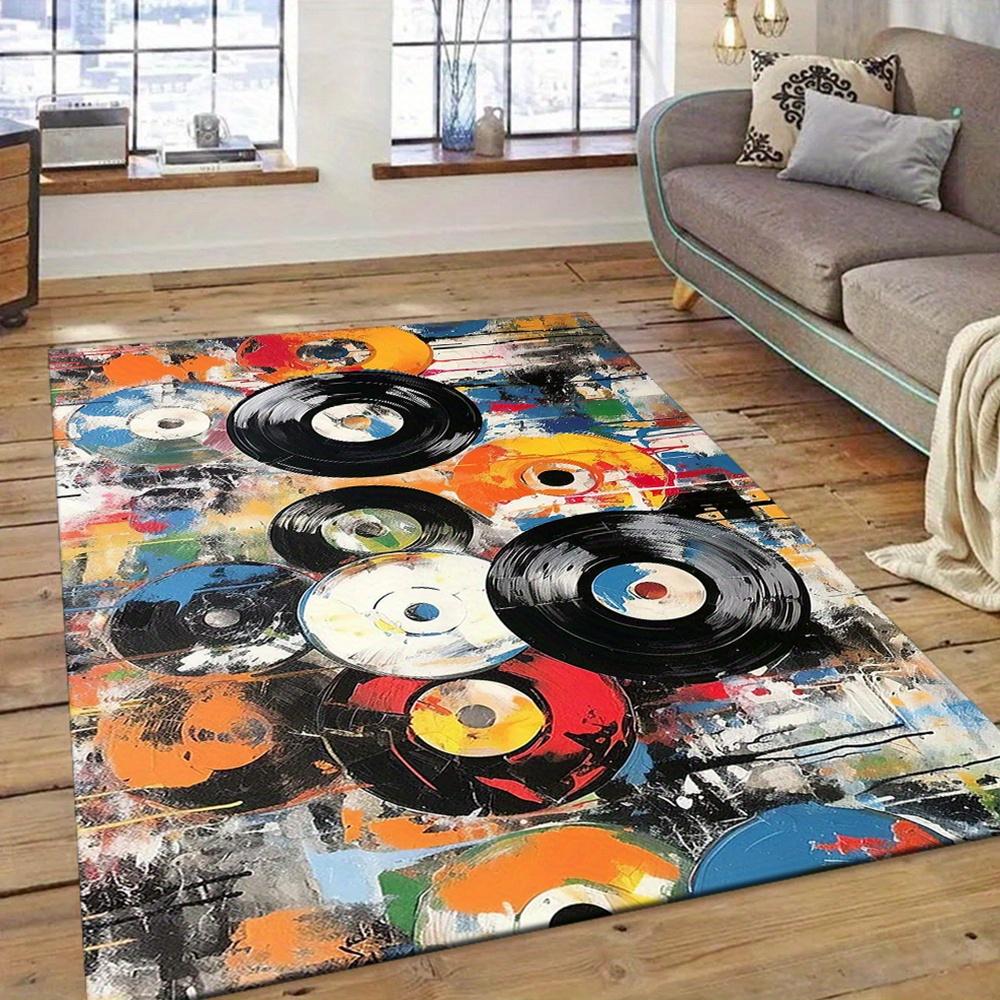Vinyl Record Graffiti Rug: Ultra Soft Non-Slip Cool Carpet for Living Room, Bedroom, Dorm, Outdoor Home Decor