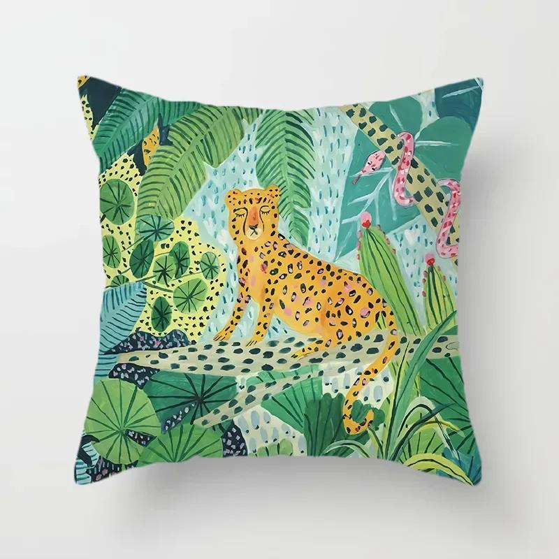 Animal Forest Throw Pillows Cushion Cover Tropical Palm Plant Flower Bohemian Pillow Decorative Pillowcase for Sofa Pillowcover
