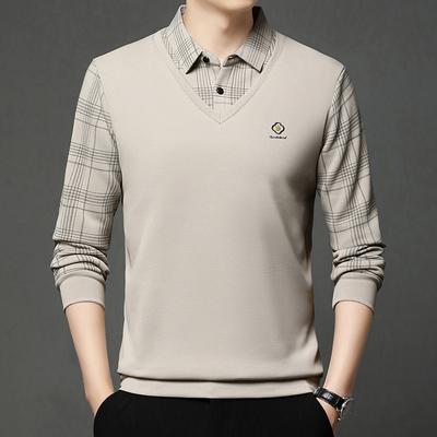 Latest Men'S Lapel Long Sleeved T-Shirt For Autumn And Winter Vacation, Two Piece Base Shirt With Thick Velvet Top