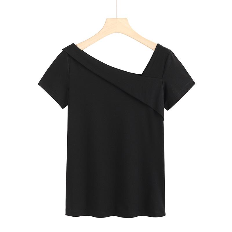 Clearance Women's Slanted Shoulder Modal Cotton Short Sleeve T-Shirt - Stylish & Comfortable