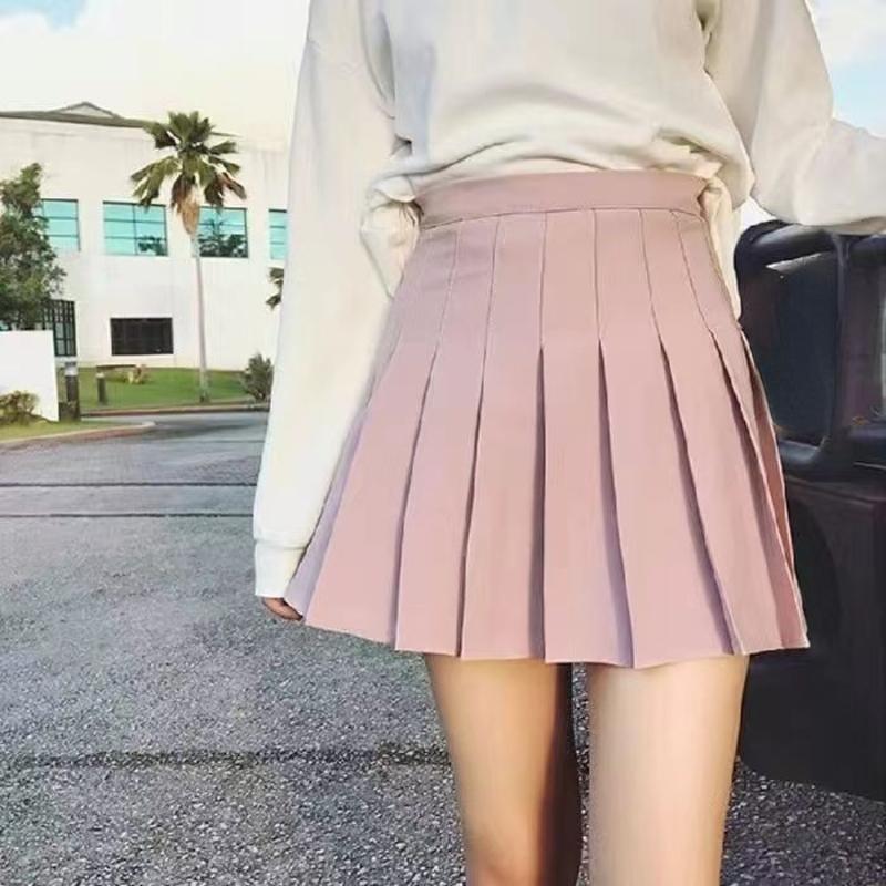 Summer Spring Fashion Femlae Girl's Skirts Zipper Solid A-line Mini Skirts Casual Pleated Skirt Women Skirts