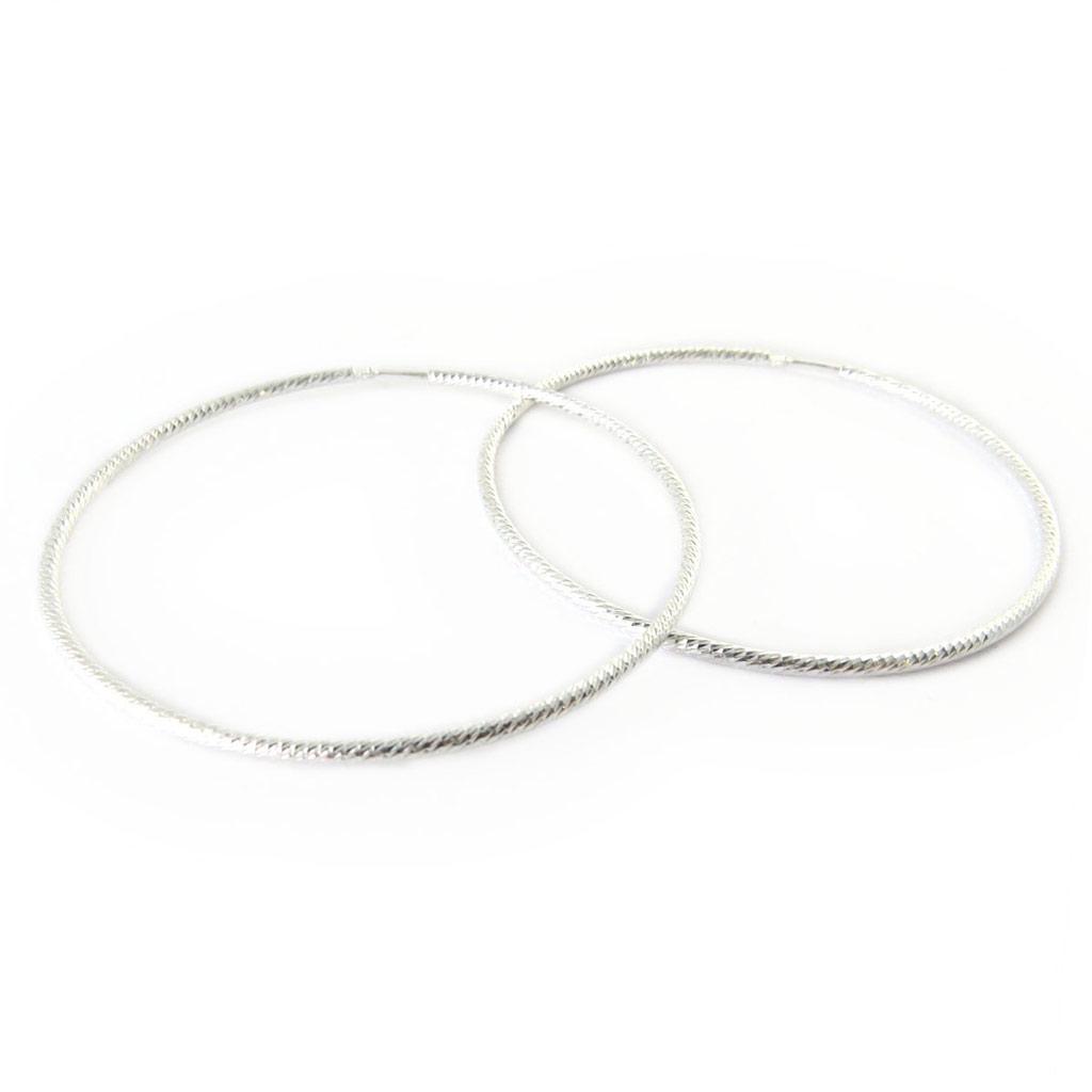 Les Trésors De Lily [N7265] - Silver 'Torsades' Hoop Earrings - 60 Mm 2 Mm (diamond-plated)