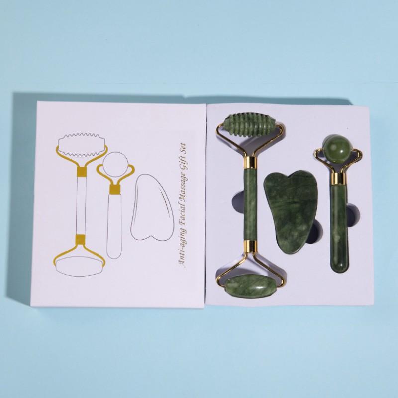 Natural Jade Facial Roller Set With Gua Sha Tool Face Massage Skin Care