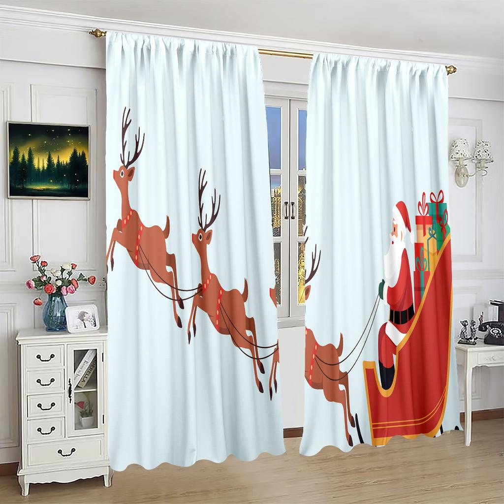 2 kusy - Vánoční - závěs s potiskem - Materiál Polyester - vhodný do ložnice, obývacího pokoje, pracovny privátní závěs