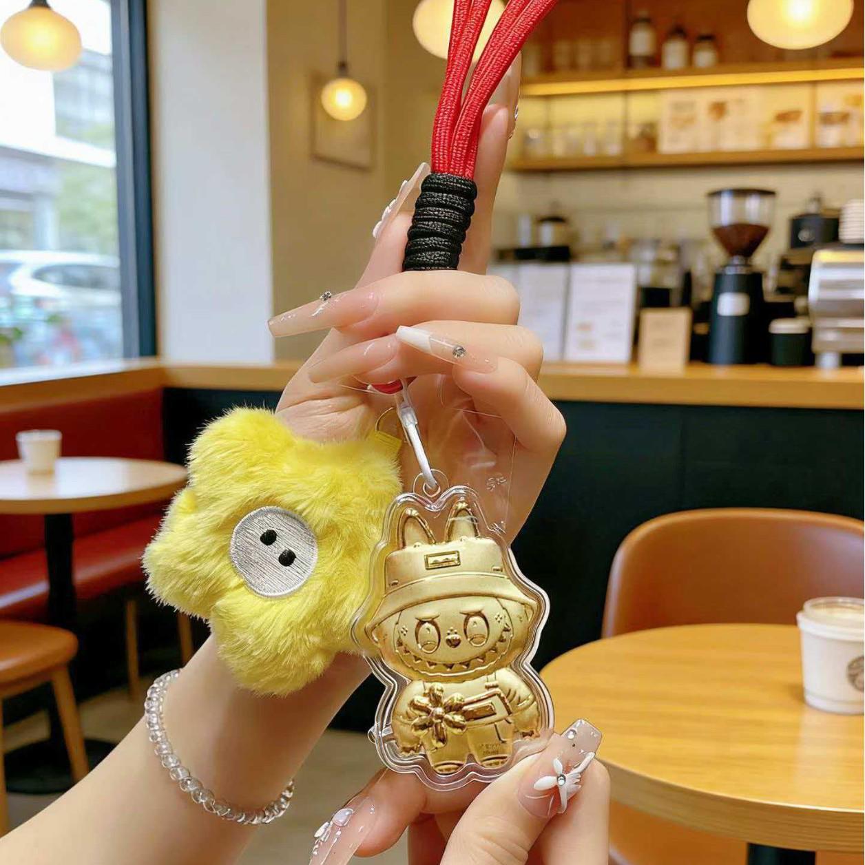 Pure Gold Labubu Princess Keychain: Lucky Gold Mobile Phone Charm