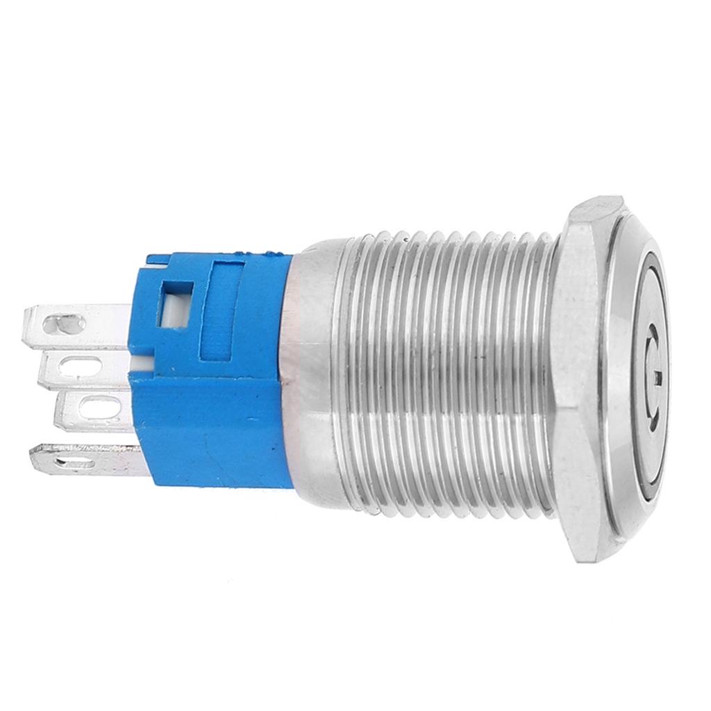 Yellow LED Flat Round Head Self Reset Metal Push Button Ring with Power Symbol 16mm 12V