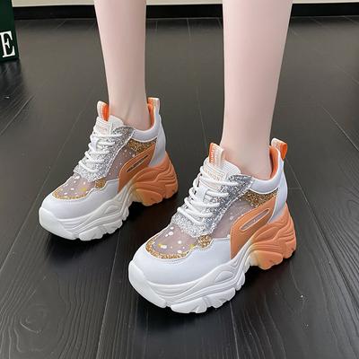 Women Chunky Sneakers Breathable Mesh Casual Shoes 9cm Wedge Heels Platform Shoes Chaussures Femme Sports Dad Shoes