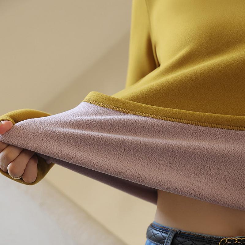Plus Velvet Bottoming Shirt Women's Autumn Winter Thickened Half-high Collar Long-sleeved Solid Color Pullover Warm Top T-shirt