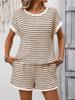2026 Summer Women's Fashion Round Neck Patchwork Short Sleeve Shorts Casual Two-Piece Set