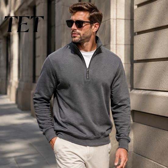 Abbigliamento Traspirante per Allenamento in Palestra Uomo Felpa con Zip Corta, Pile Sportivo a Collo Rialzato, Fondo e Polsini a Coste, Stile Rilassato Quotidiano Lungo