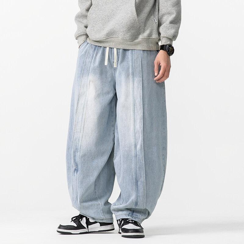 2026 New Large Size Japanese Retro Harem Wide-Leg Pants Casual Curved-Cut Jeans American Style Trendy Men's Pants