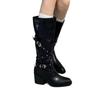 French thick heel belt buckle punk style high boots women's boots 2025 new small pointed long boots knight boots