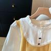 Women's 2025 Autumn Color Block Patchwork Faux Two-Piece Long-Sleeve Loose Petite Top