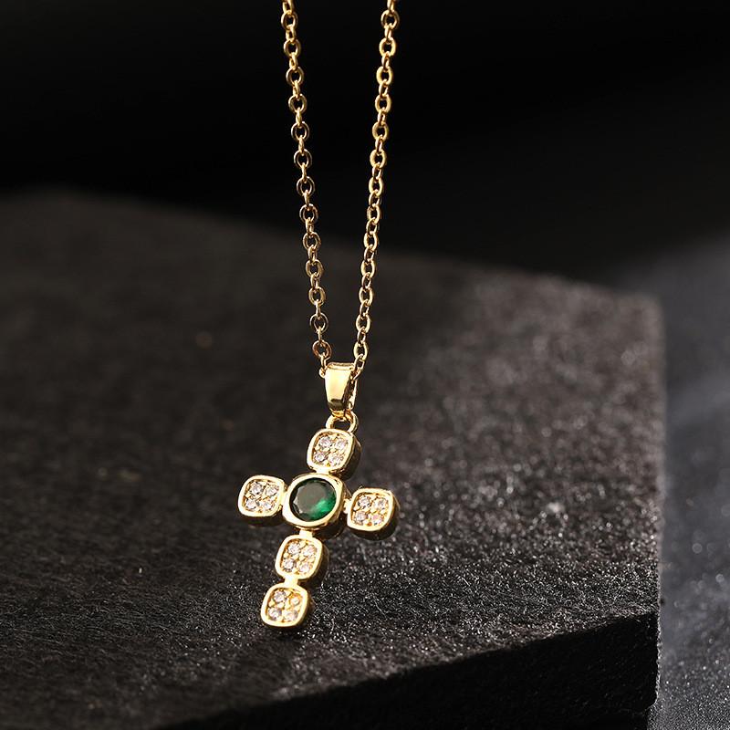 Vintage Punk Zircon Cross Pendant Necklace Stainless Steel Fashion Choker Collar Jewelry Birthday Gifts For Women Girls