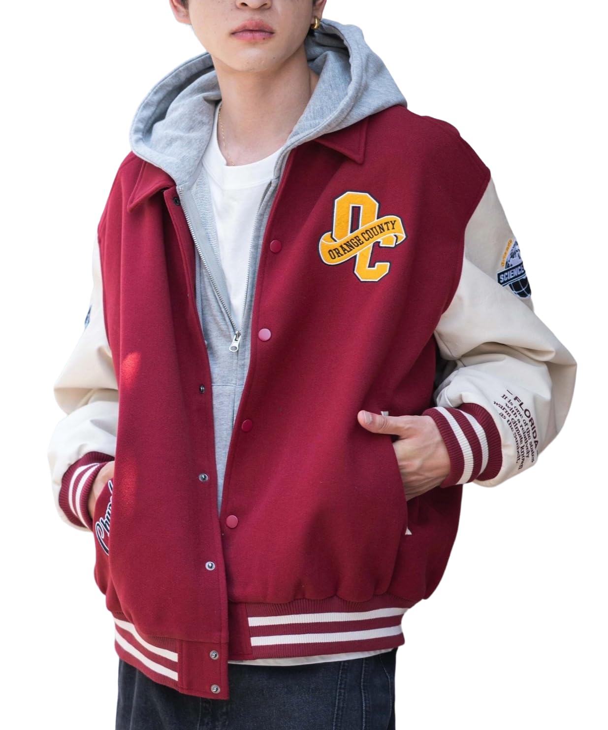 

WEGO Melton Patch Stadium Street Loose Oversized Size Wine Men s Jacket, Unisex, Style, Fit, Silhouette, Fall/Winter Clothing, Gift, L, винный