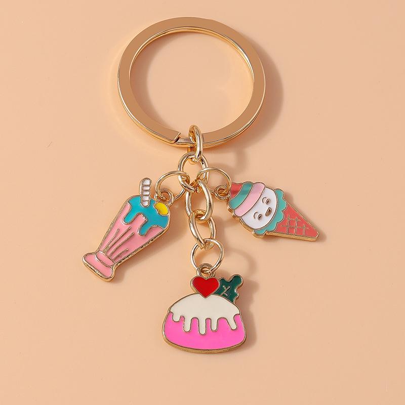 Cute Enamel Simulation Fruit Keychain Grape Watermelon Key Rings for Women Girls Handbag Pendants DIY Jewelry Gifts