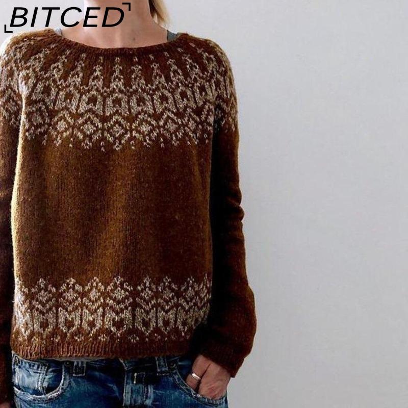 BITCED Women's Sweater - O-Neck Color-Blocked Oversized Fashion Pullover Knit