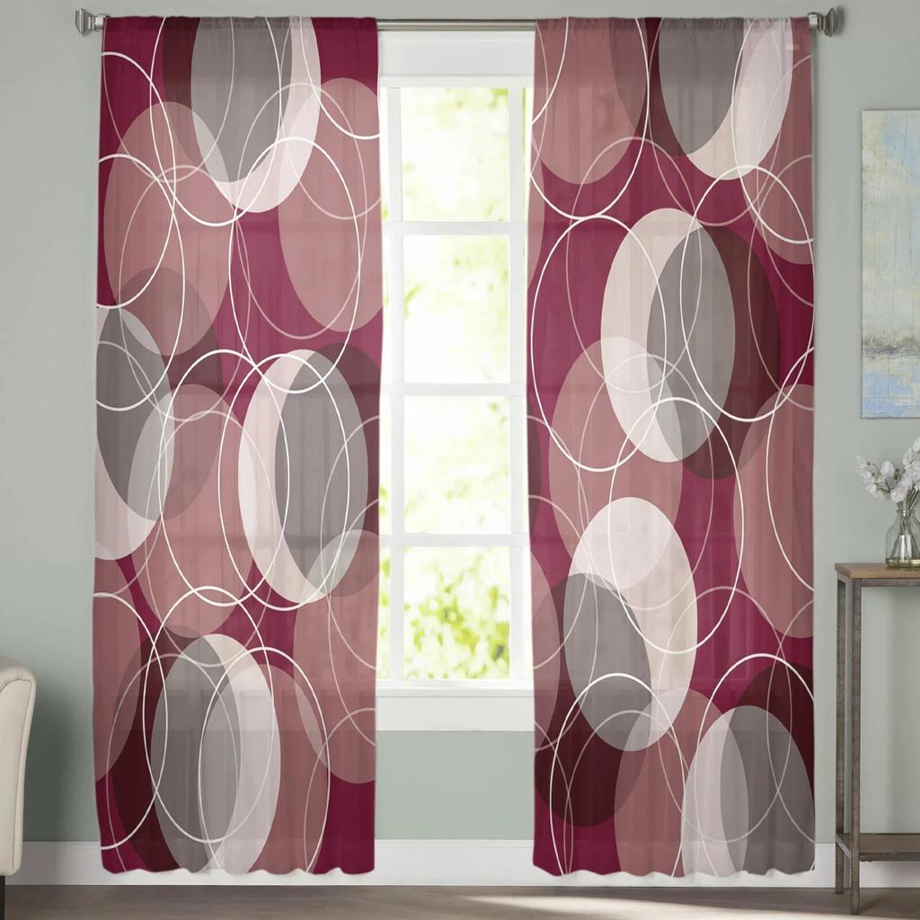 Circle Lines Red Dense Modern Printed Tulle Curtains for Bedroom Balcony Window Decor Creative Fashion Home Sheer Curtain