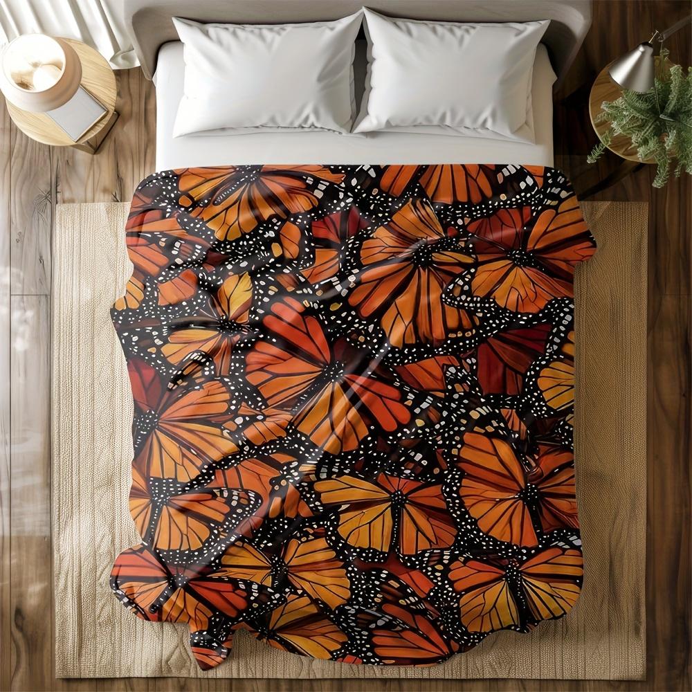 Monarch Butterfly Flannel Blanket - Elegant Orange Black Design, Plush All-Season Luxury Throw for Bed, Sofa, Camping, Gift 75X95CM