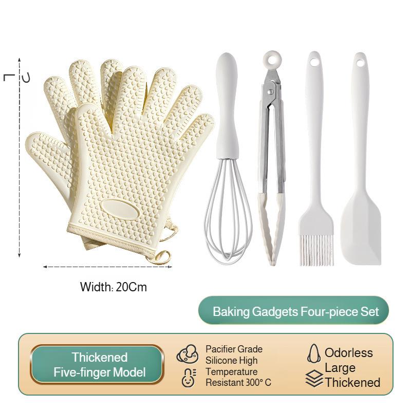 Silicone Heat Insulation Gloves Thickened, Non-slip, High Temperature Oven Gloves Baking and Scalding Kitchen Hand Clamps