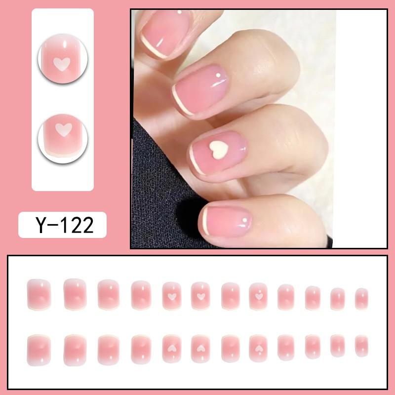 Short Press-On Nails Set Ins Style Fake Full Cover Acrylic Nail Tips Women Daily Wear