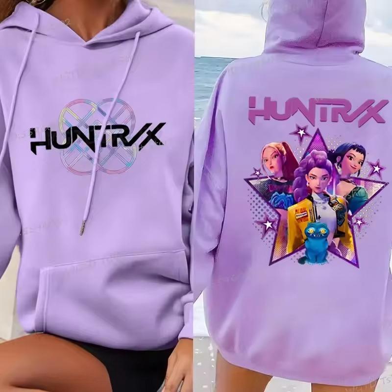 

K-Pop Худі з Капюшоном Кінопринт Мода Жіночі Повсякденні Худі Светр K-Pop Мультяшна Дівчина Вбрання Подарунки Топи XL фіолетовий