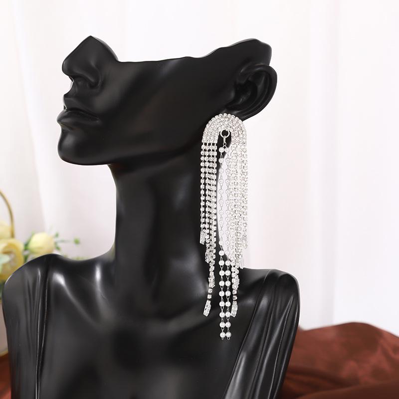 Korean High-End Full Diamond Tassel Earrings: Trendy, Versatile Bridal and Banquet Fashion.