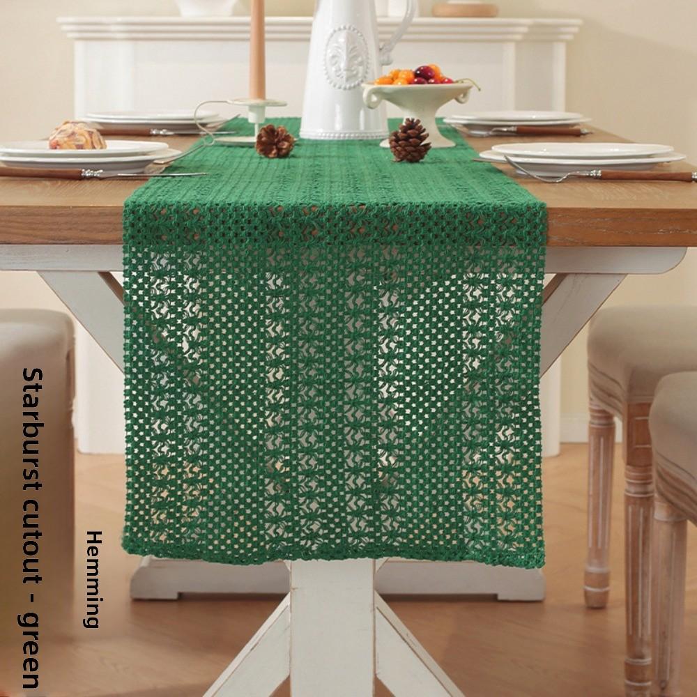 Vintage Linen Cotton Christmas Table Runner American Style Lace Weave Fringe Holiday Decoration