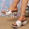 Fashion Thick Sole Wedge Sandals for Women Fashion Buckle Rivet Platform Slippers Woman Summer PU Leather High Heel Sandalias Mujer 2025