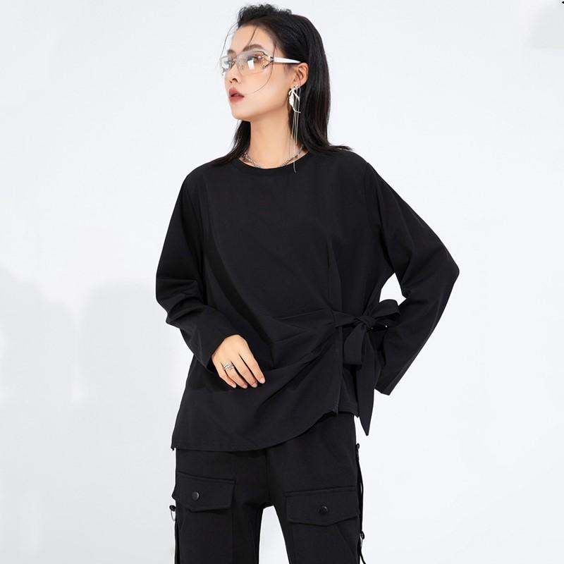Long Sleeve Oversized Black Vintage Casual Loose Spring Autumn T Shirt Tops Women T-shirt