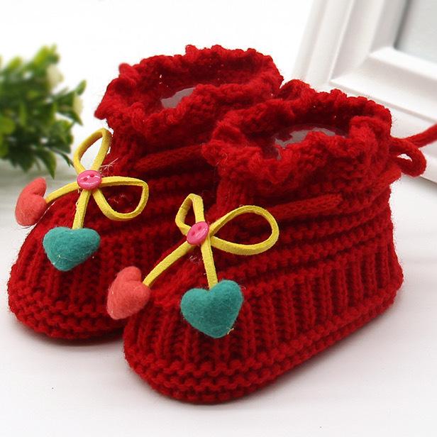 Scarpine da Bambino in Lana Lavorate a Maglia a Mano per Primavera e Autunno (0-6 mesi)